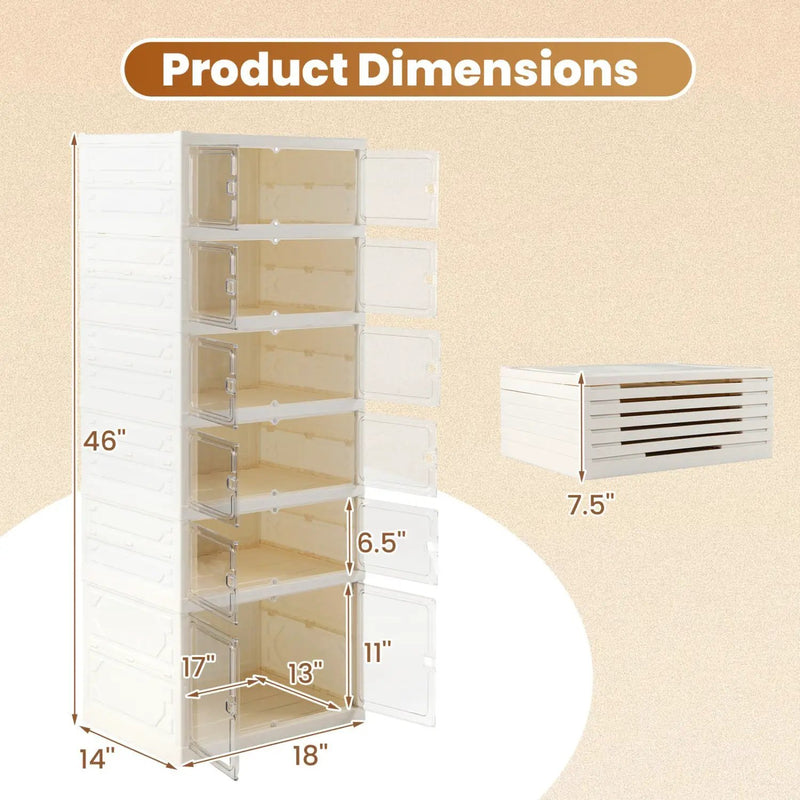 Foldable Shoe Rack Organizer 12-Pair 6-Tier Collapsible Shoe Cabinet by DirectDeals