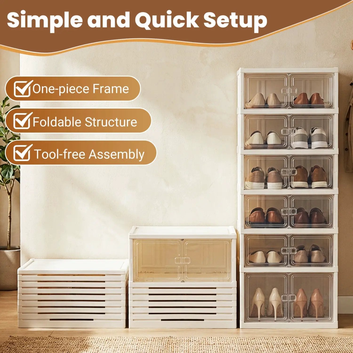 Foldable Shoe Rack Organizer 12-Pair 6-Tier Collapsible Shoe Cabinet by DirectDeals