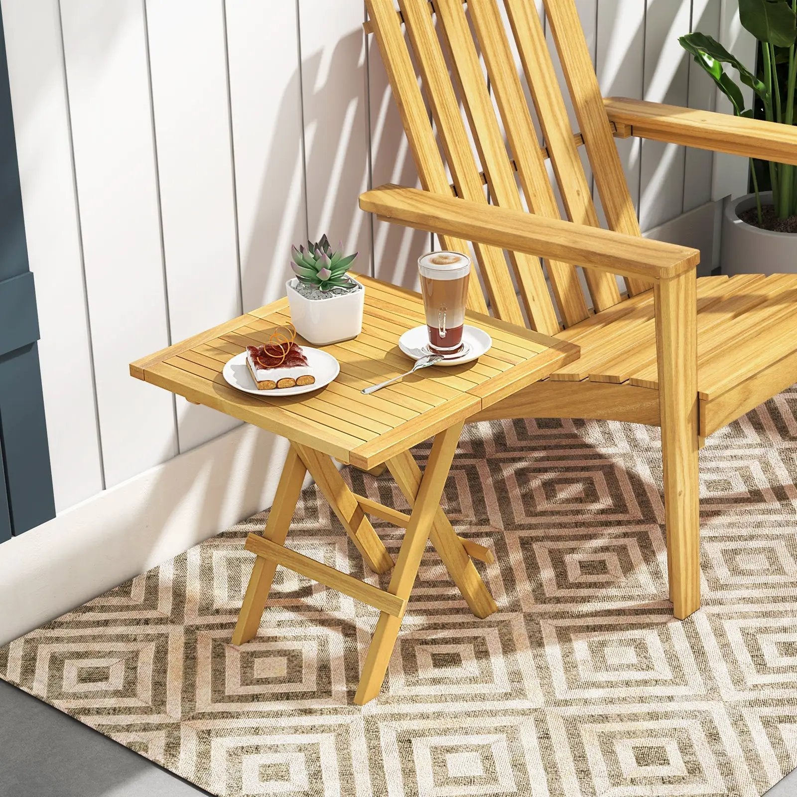 Patio Folding Side Table with X-shaped Legs and Slatted Tabletop by DirectDeals