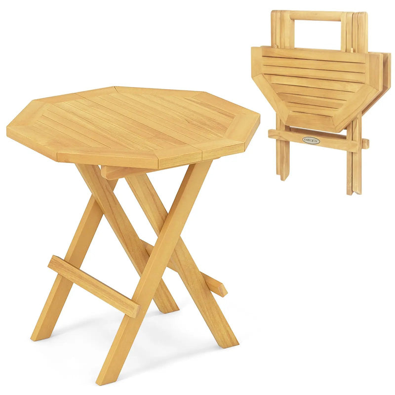 Teak Wood Octagon Coffee Table with X-shaped Legs and Slatted Tabletop by DirectDeals