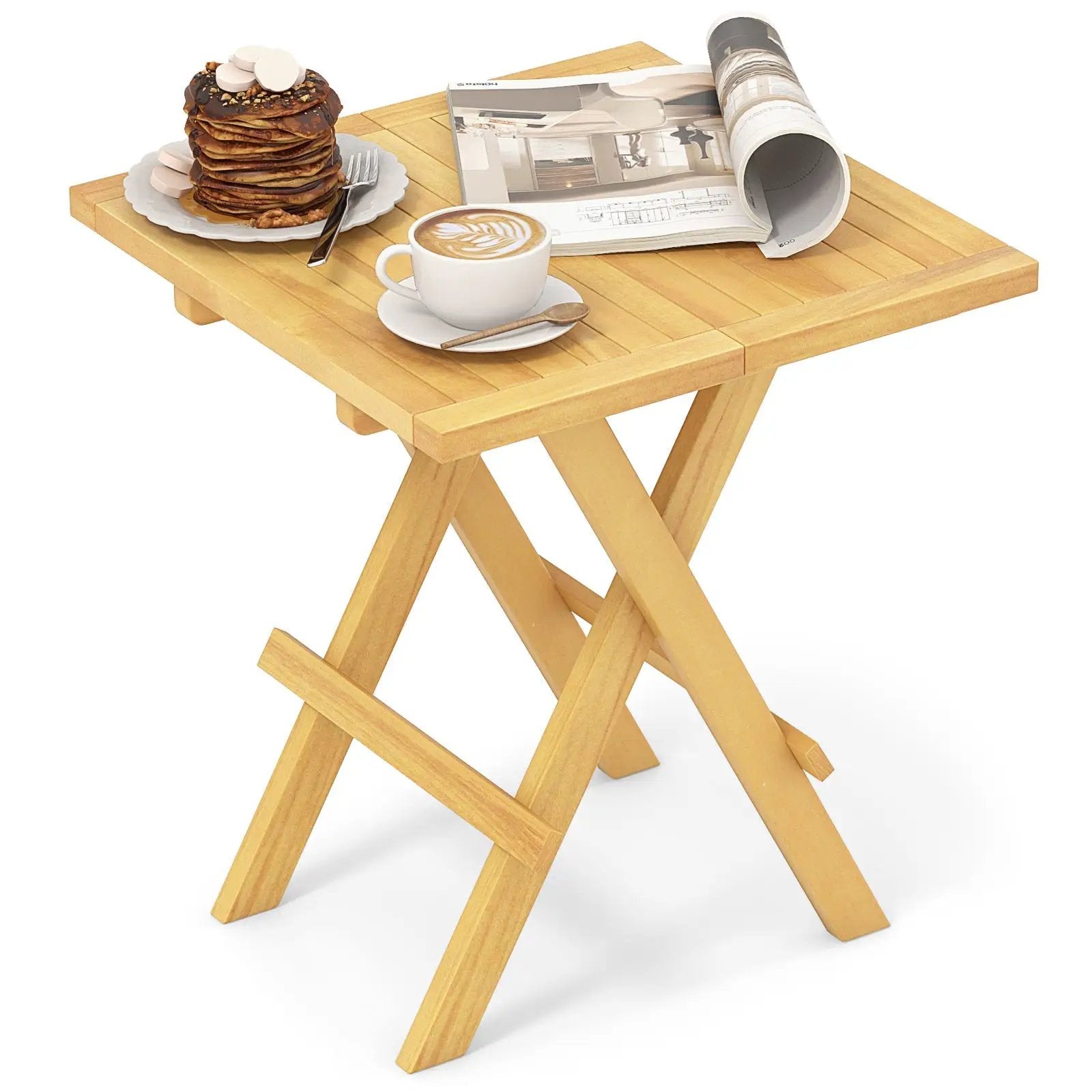 Teak Wood Square Coffee Table with X-shaped Legs and Slatted Tabletop by DirectDeals