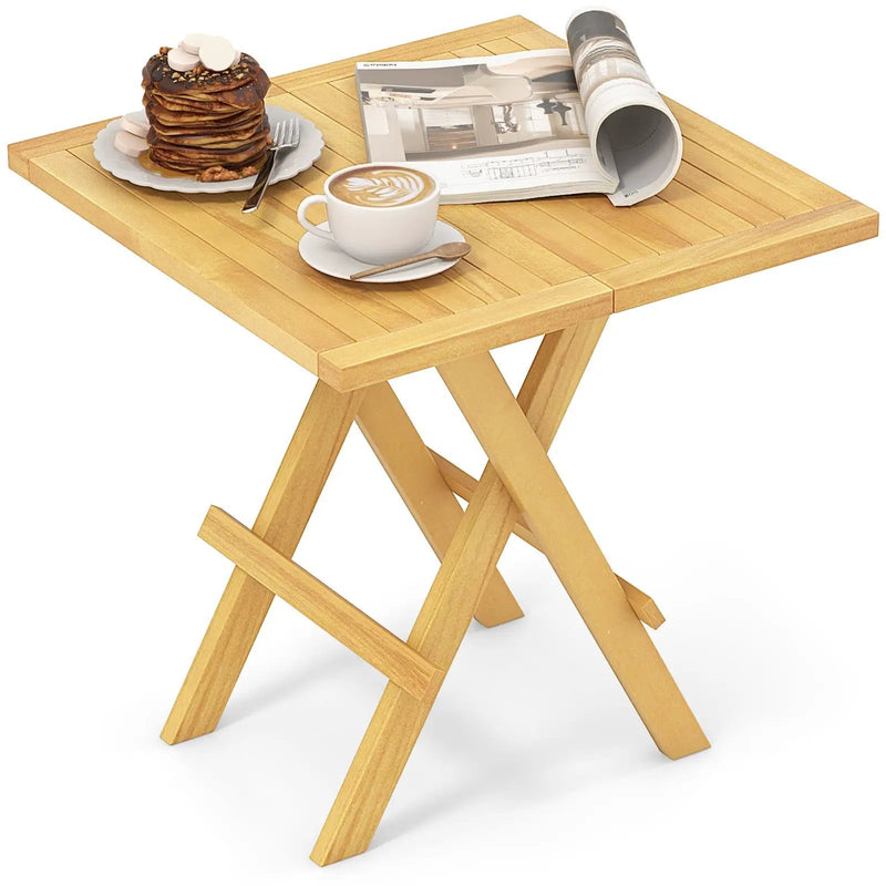 Patio Folding Side Table with X-shaped Legs and Slatted Tabletop by DirectDeals