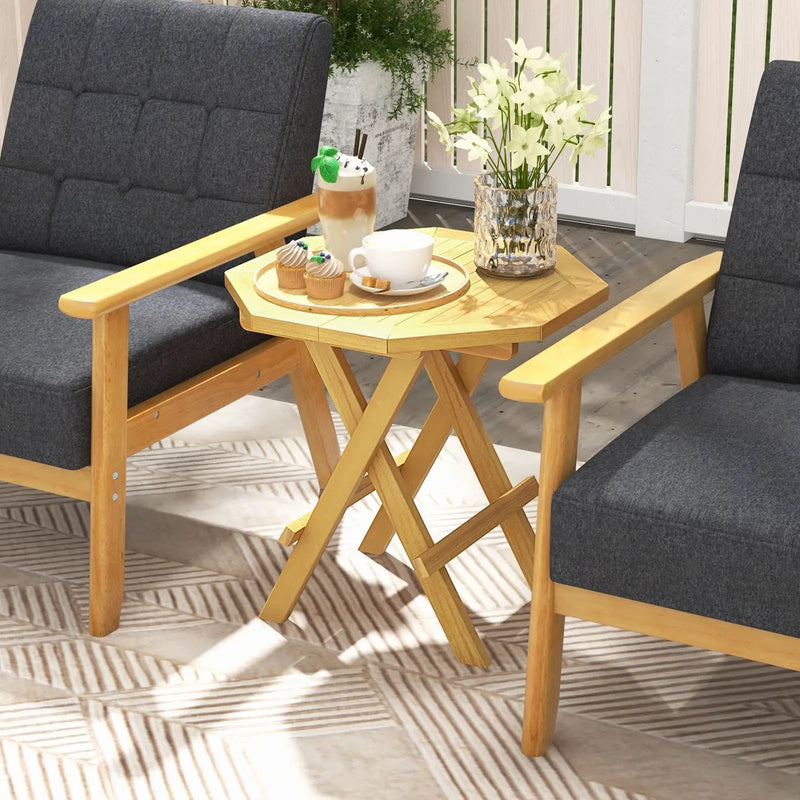 Teak Wood Octagon Coffee Table with X-shaped Legs and Slatted Tabletop by DirectDeals