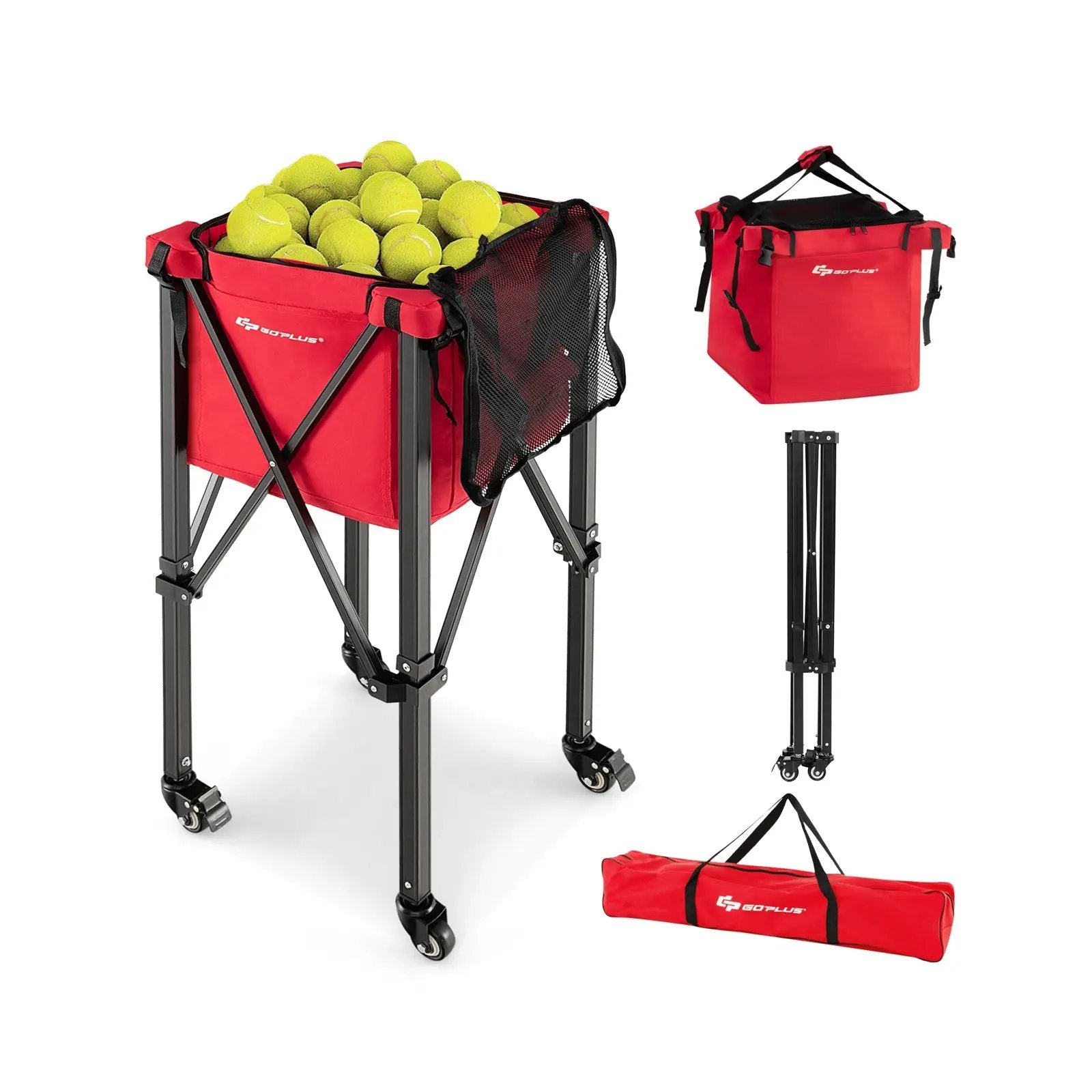 Lightweight Foldable Tennis Ball Teaching Cart with Wheels and Removable Bag by DirectDeals
