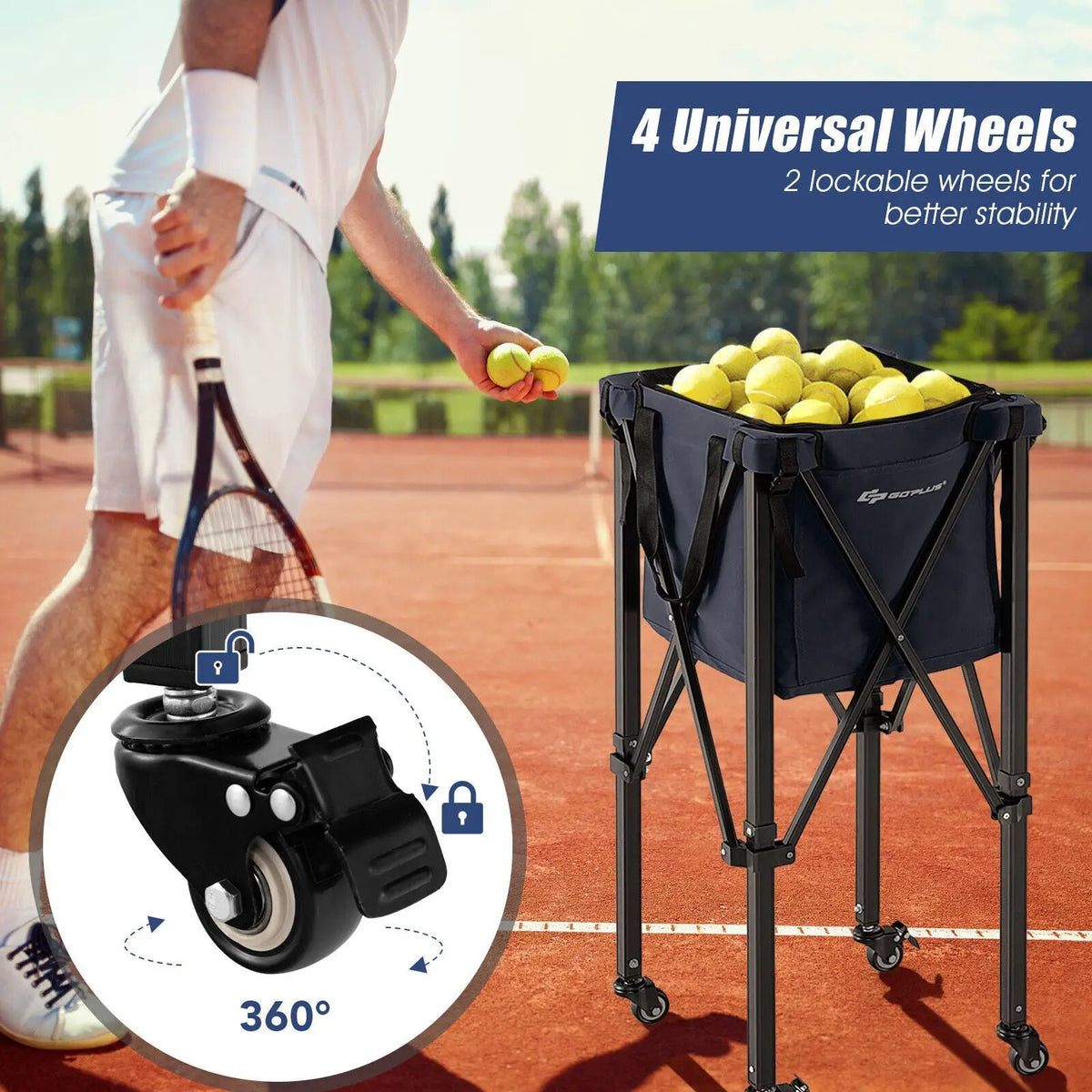 Lightweight Foldable Tennis Ball Teaching Cart with Wheels and Removable Bag, photo 7 of 9