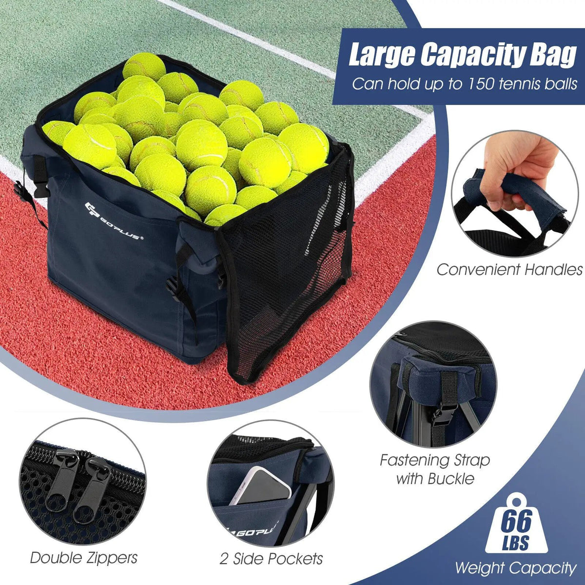 Lightweight Foldable Tennis Ball Teaching Cart with Wheels and Removable Bag, photo 8 of 9
