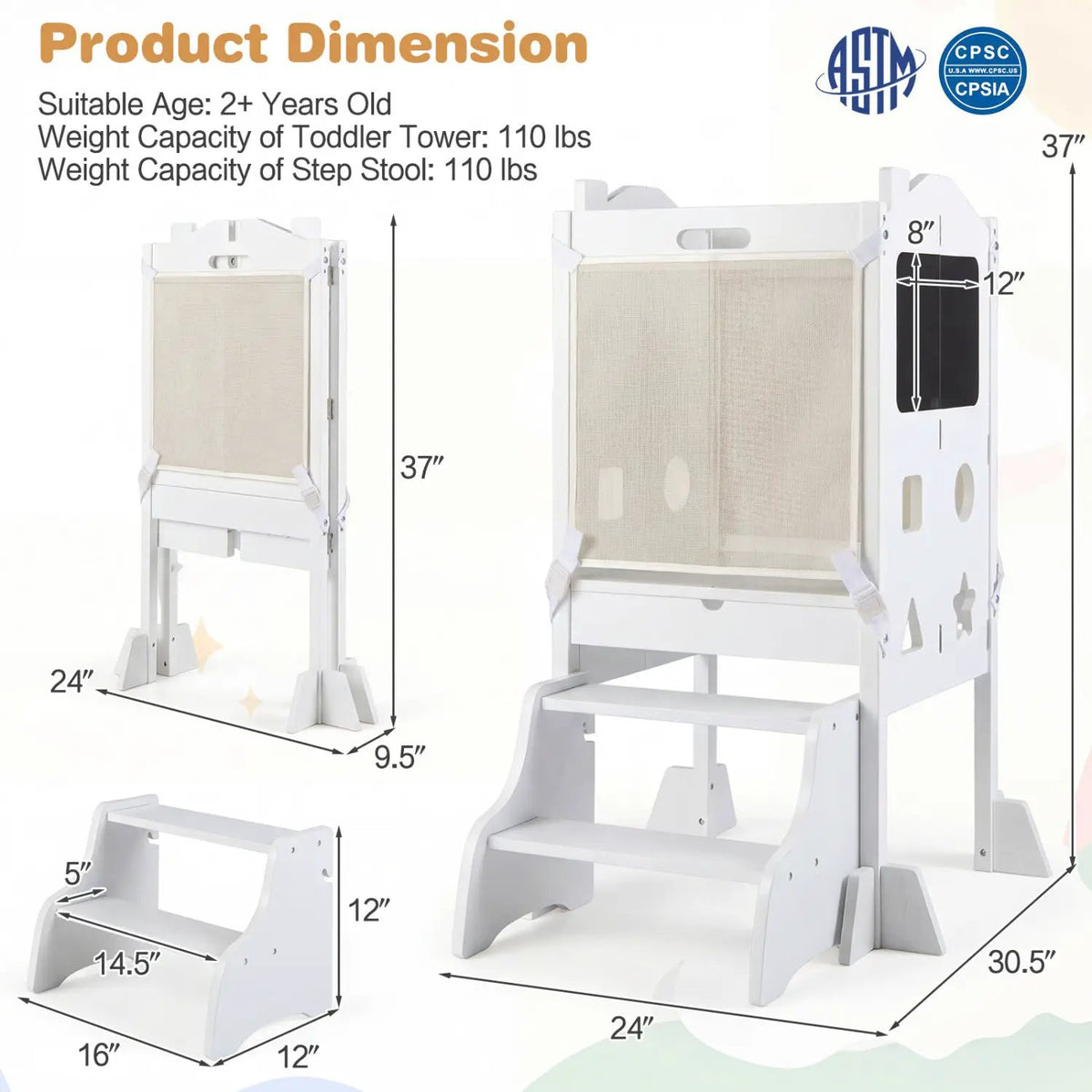 Foldable Toddler Step Stool with Chalkboards 2-Step Stool, photo 12 of 16