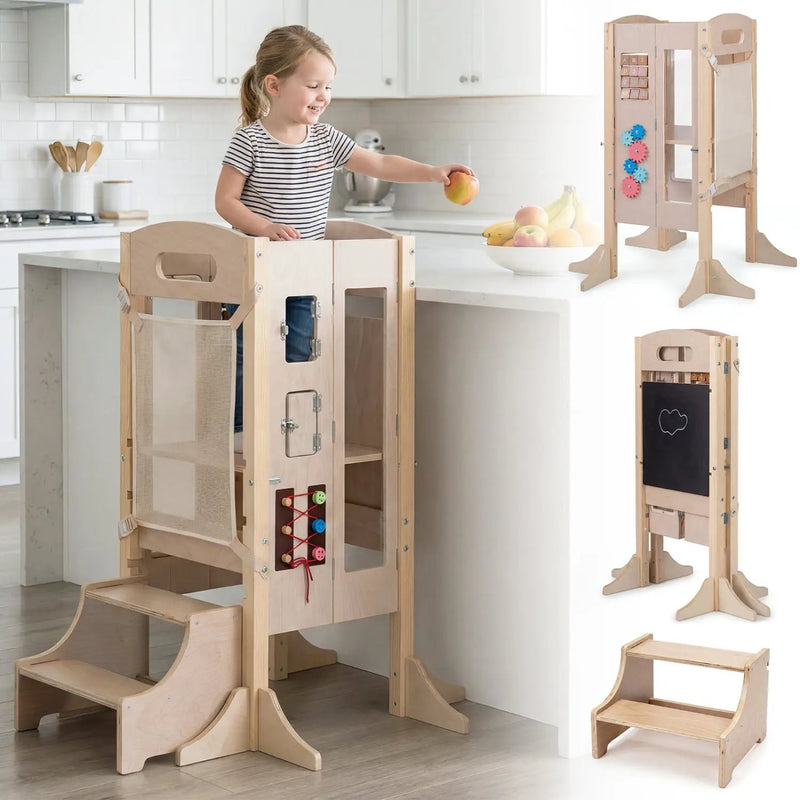 Foldable Toddler Step Stool Wooden Kitchen Standing Tower with 2 by DirectDeals