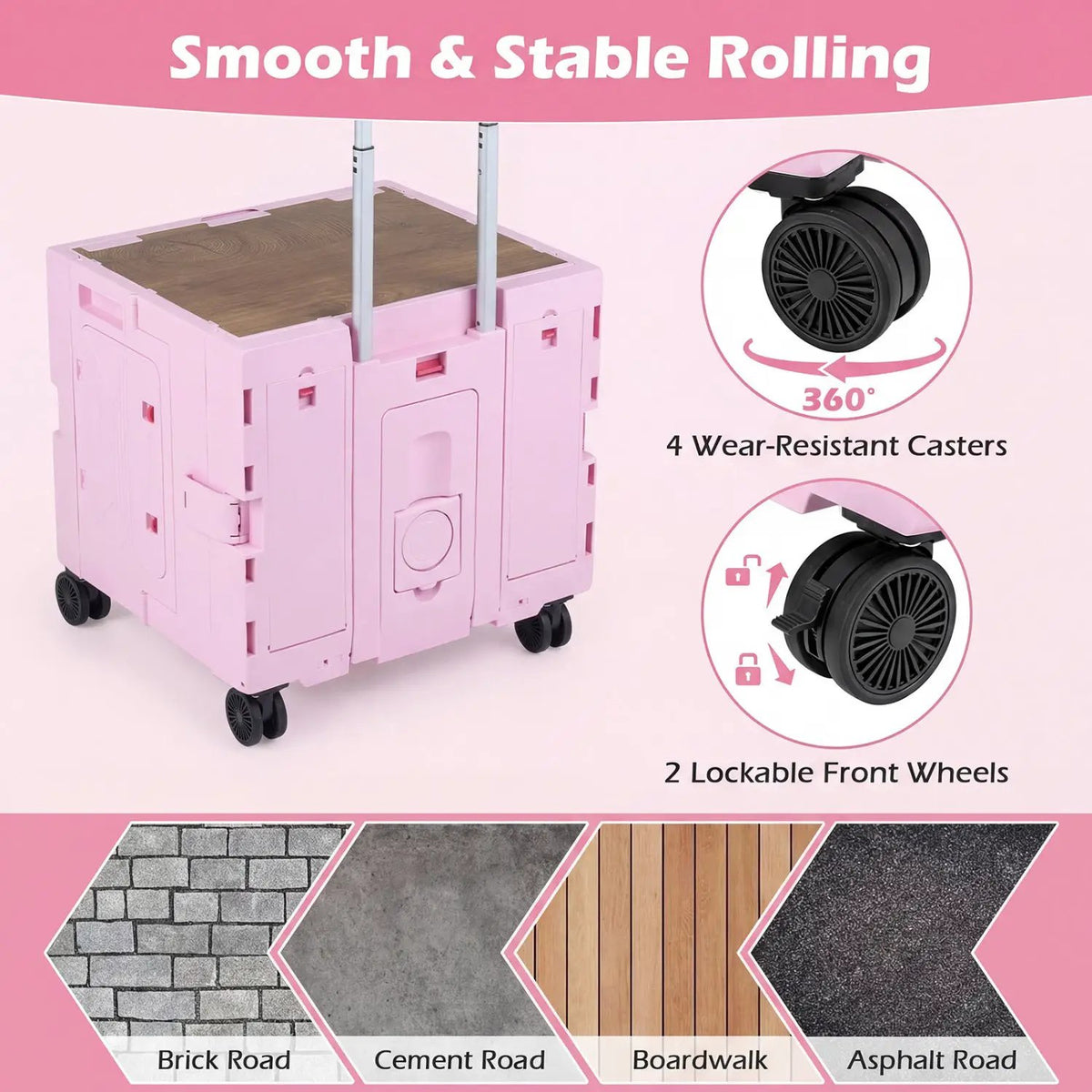 Foldable Utility Cart on 4 Rotate Wheels with Cup Holder, photo 7 of 24