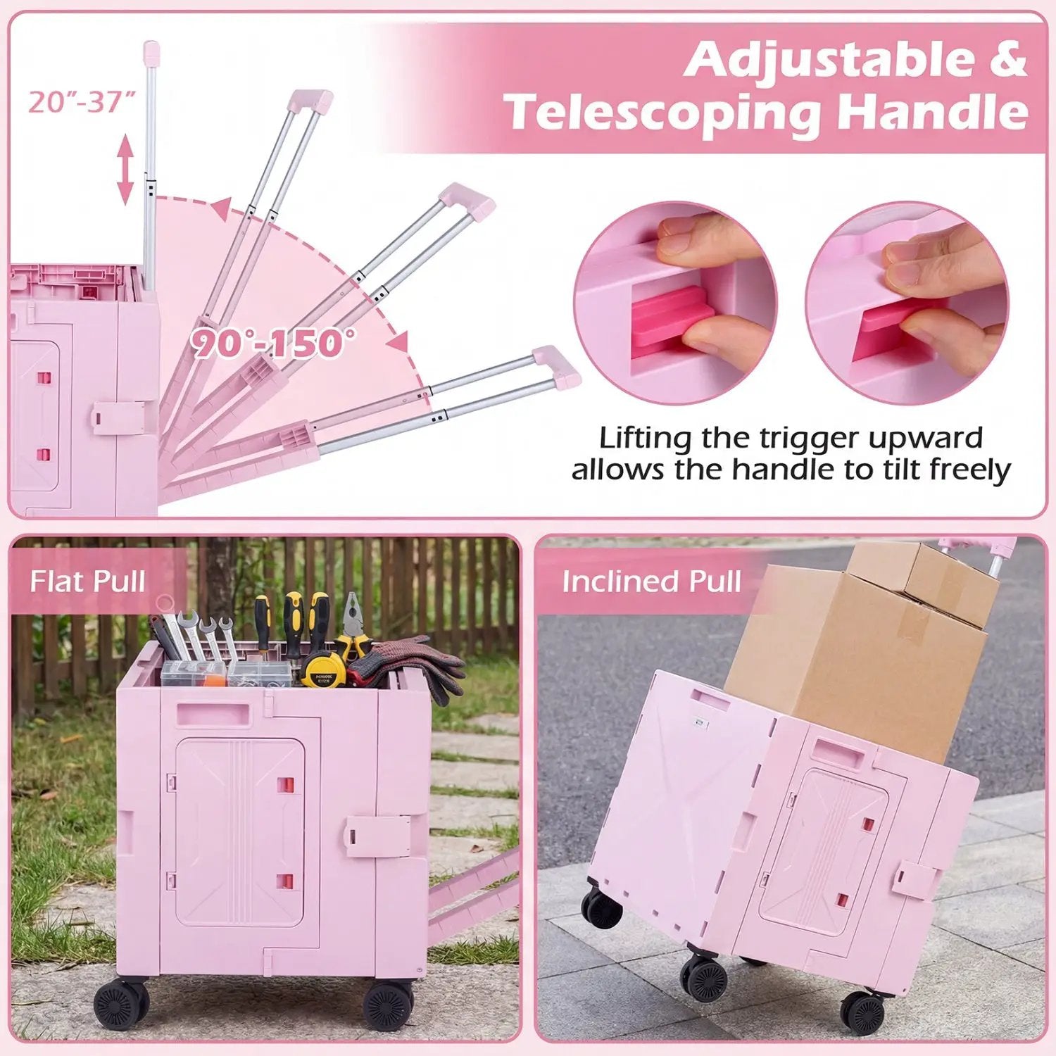 Foldable Utility Cart on 4 Rotate Wheels with Cup Holder by DirectDeals