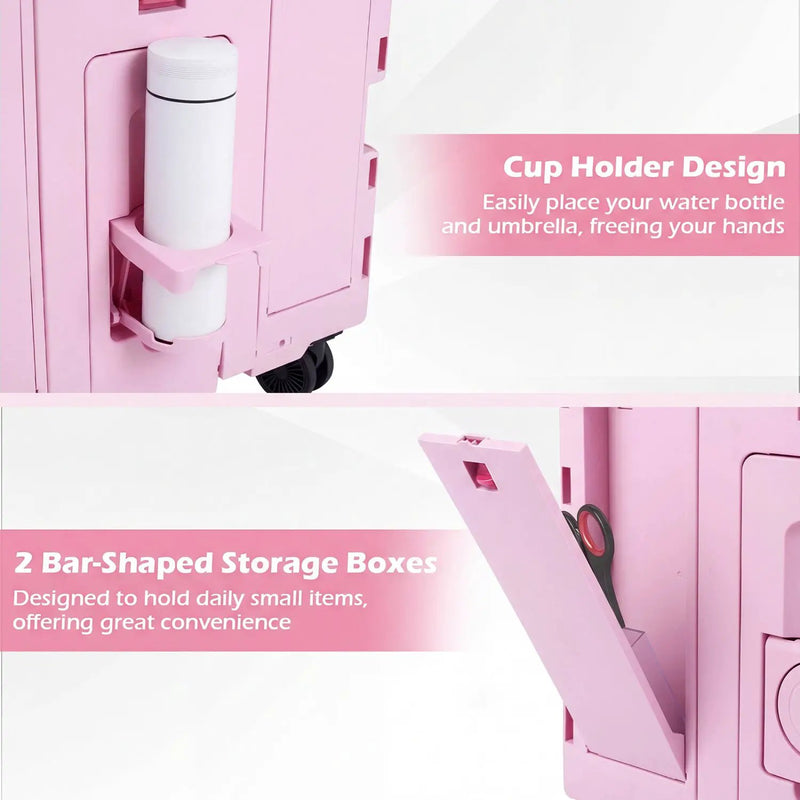 Foldable Utility Cart on 4 Rotate Wheels with Cup Holder by DirectDeals
