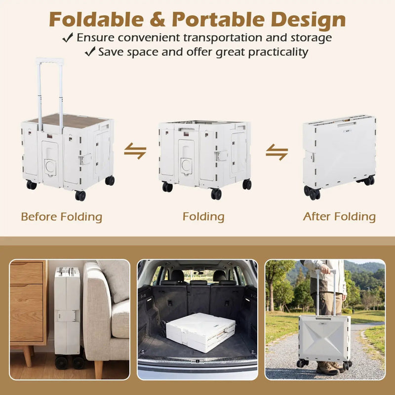 Foldable Utility Cart on 4 Rotate Wheels with Cup Holder by DirectDeals