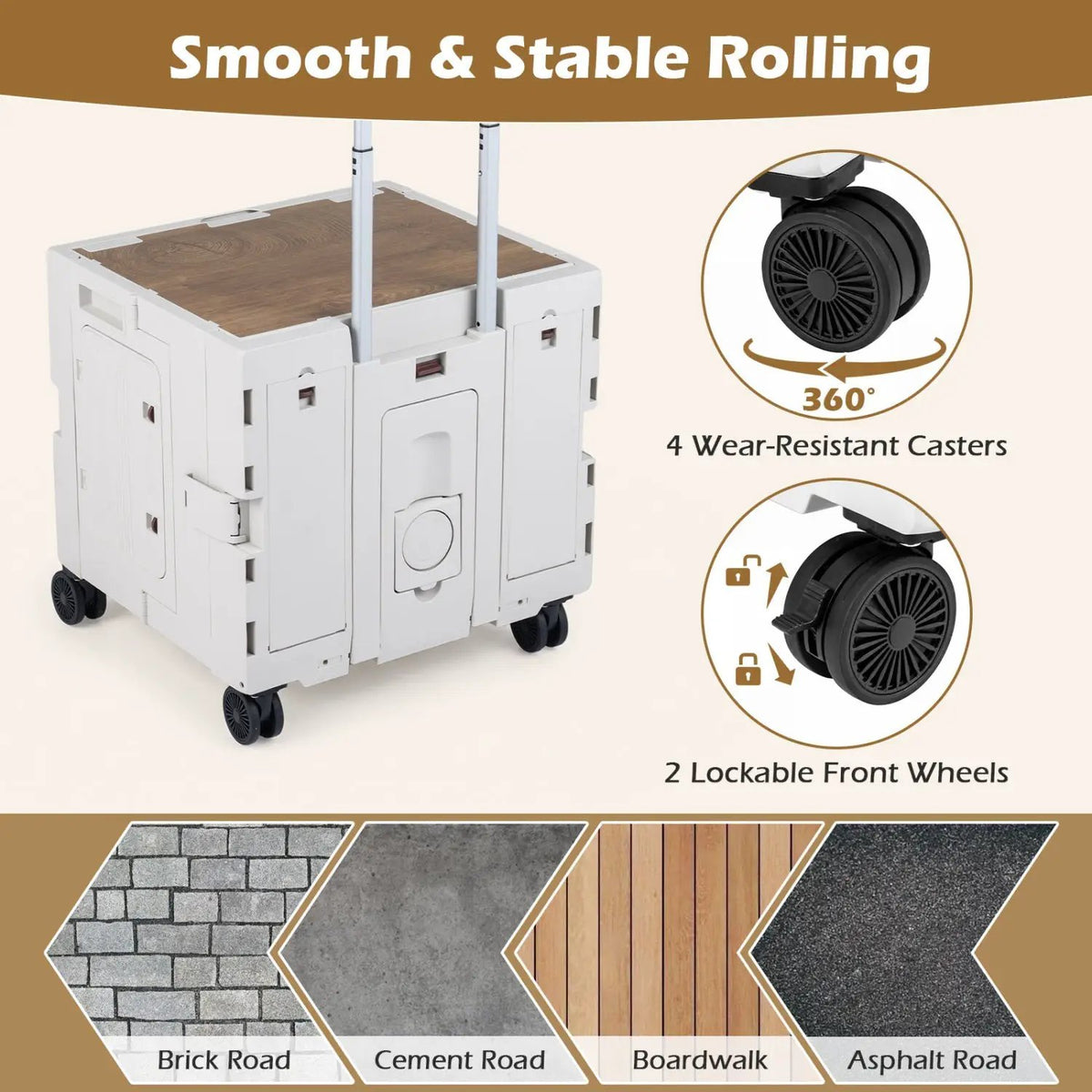 Foldable Utility Cart on 4 Rotate Wheels with Cup Holder, photo 14 of 24