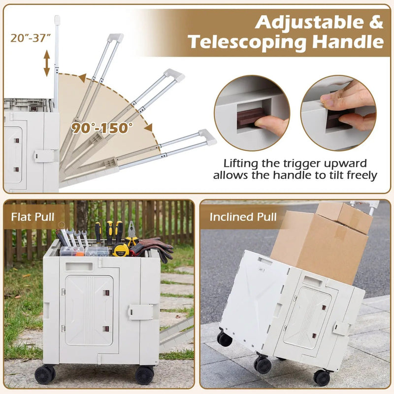 Foldable Utility Cart on 4 Rotate Wheels with Cup Holder by DirectDeals