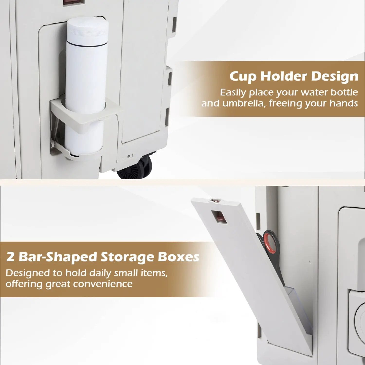 Foldable Utility Cart on 4 Rotate Wheels with Cup Holder by DirectDeals