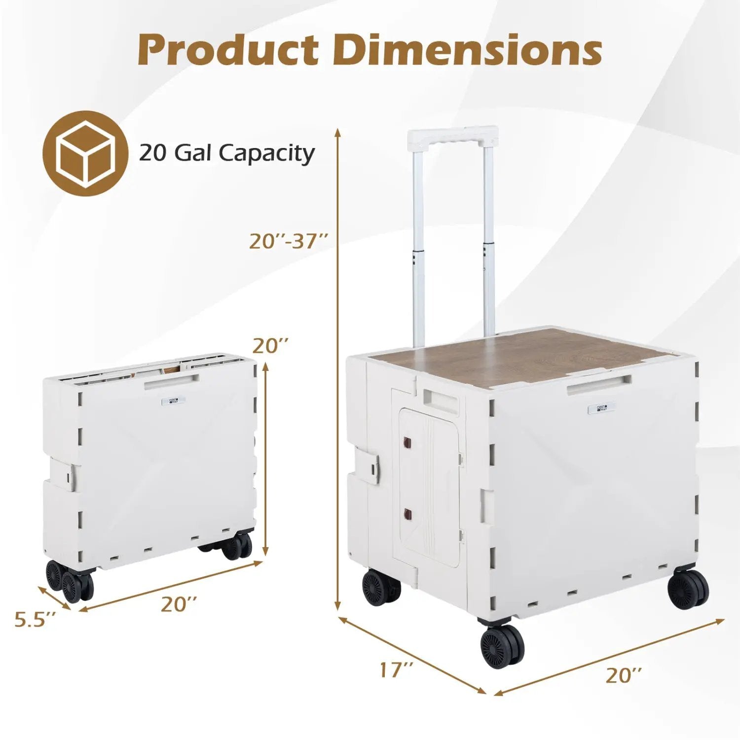 Foldable Utility Cart on 4 Rotate Wheels with Cup Holder by DirectDeals