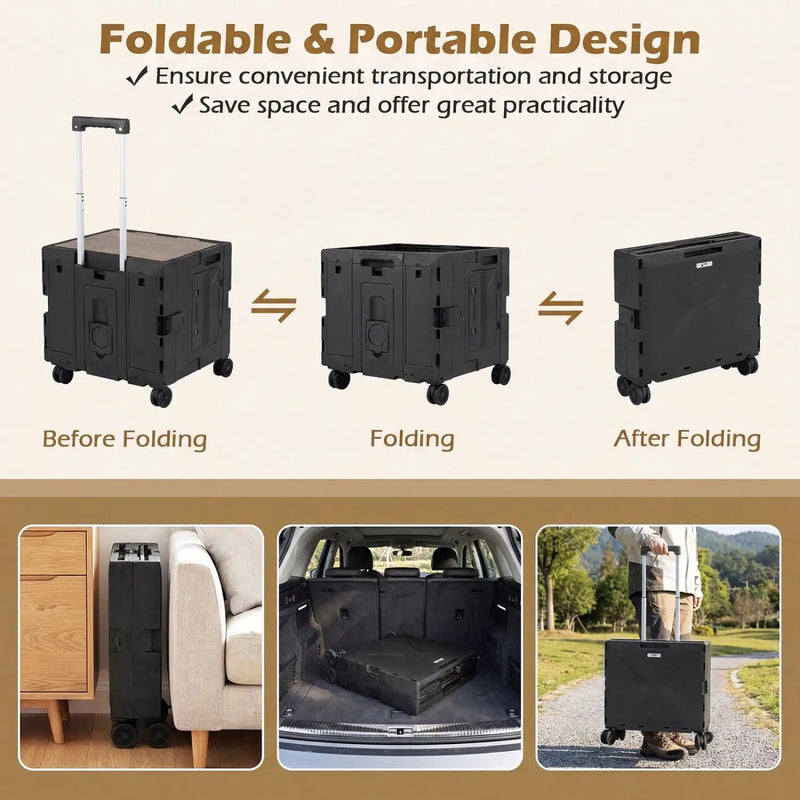 Foldable Utility Cart on 4 Rotate Wheels with Cup Holder by DirectDeals