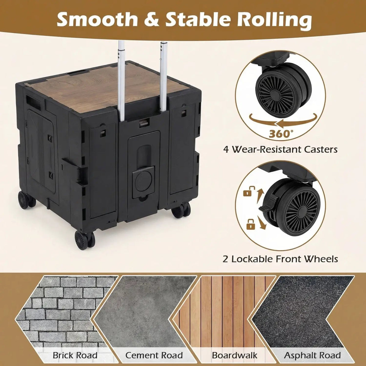 Foldable Utility Cart on 4 Rotate Wheels with Cup Holder, photo 21 of 24