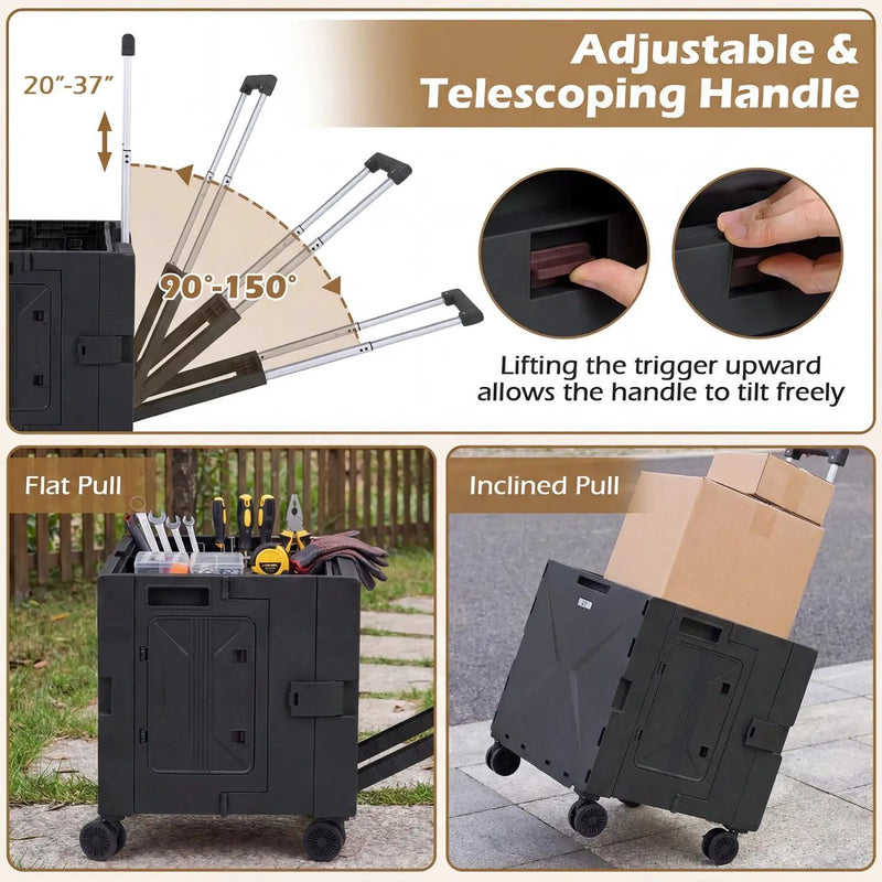 Foldable Utility Cart on 4 Rotate Wheels with Cup Holder by DirectDeals