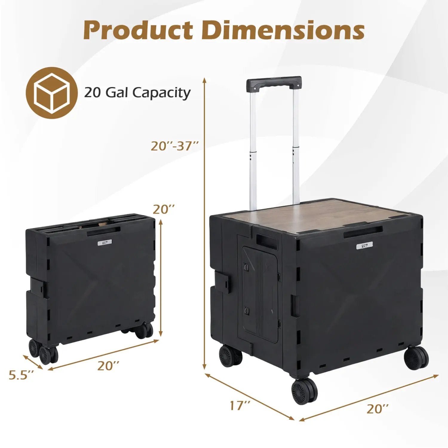 Foldable Utility Cart on 4 Rotate Wheels with Cup Holder by DirectDeals