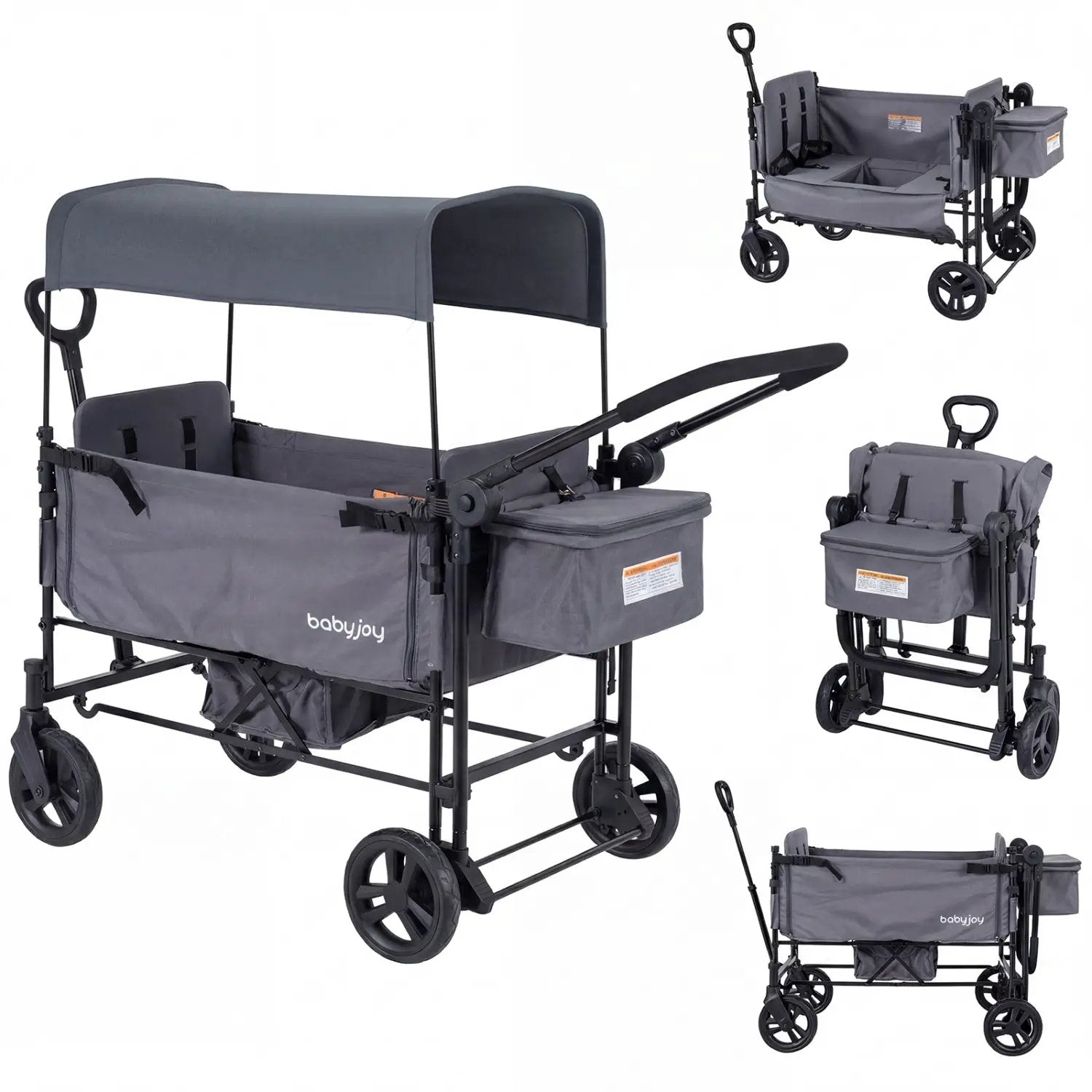 Foldable Wagon Stroller for 2 Kids with Removable Canopy and Adjustable Push Handle by DirectDeals