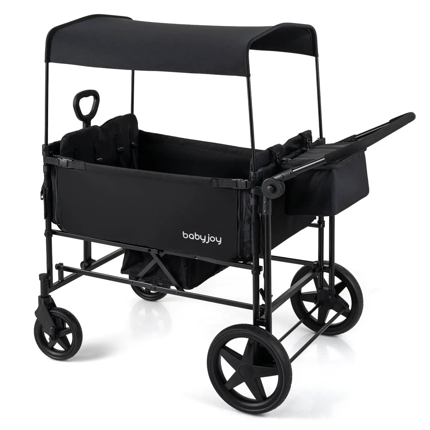 Foldable Wagon Stroller for 4 Kids with Removable Canopy and Adjustable Push by DirectDeals