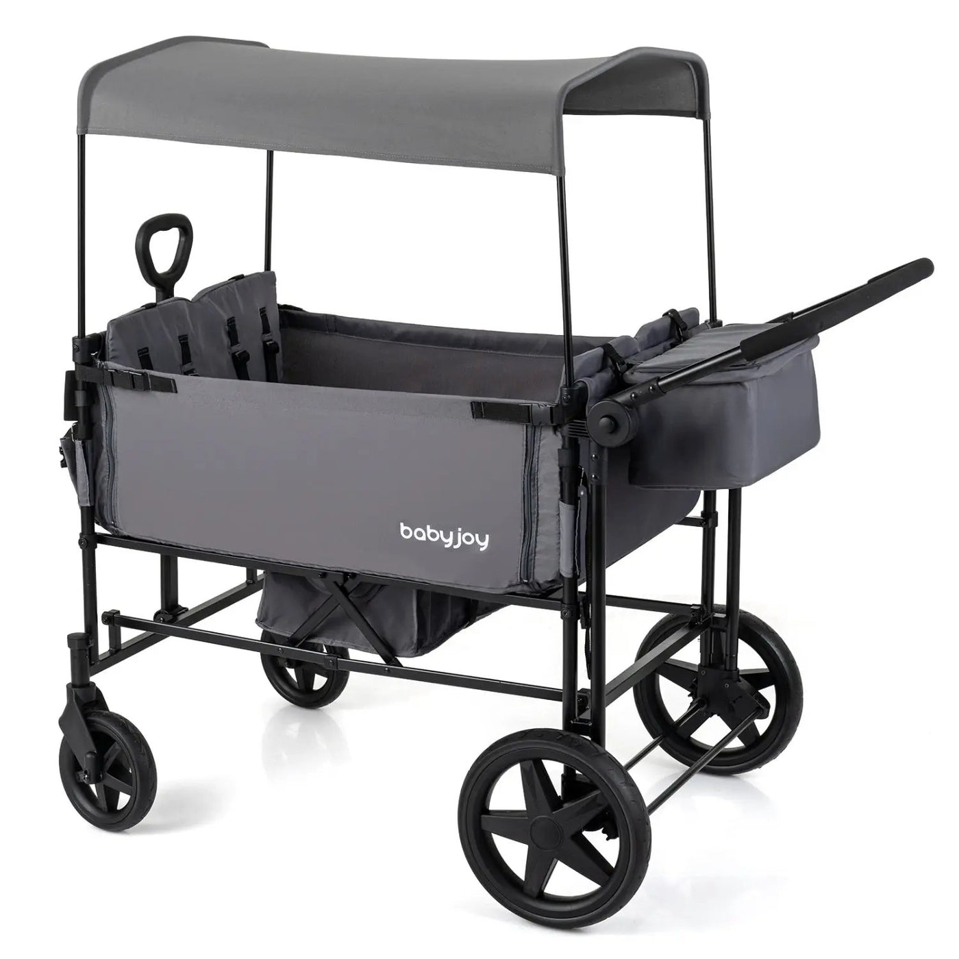 Foldable Wagon Stroller for 4 Kids with Removable Canopy and Adjustable Push by DirectDeals