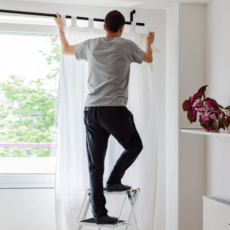 Folding 2 Step Ladder wiht Anti-Slip Pedal and Large Foot Pads-Black & White by DirectDeals