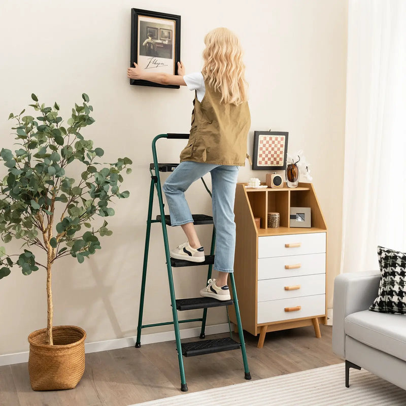 Folding 4-Step Ladder with Tool Tray Non-Slip Footpads and Pedals by DirectDeals