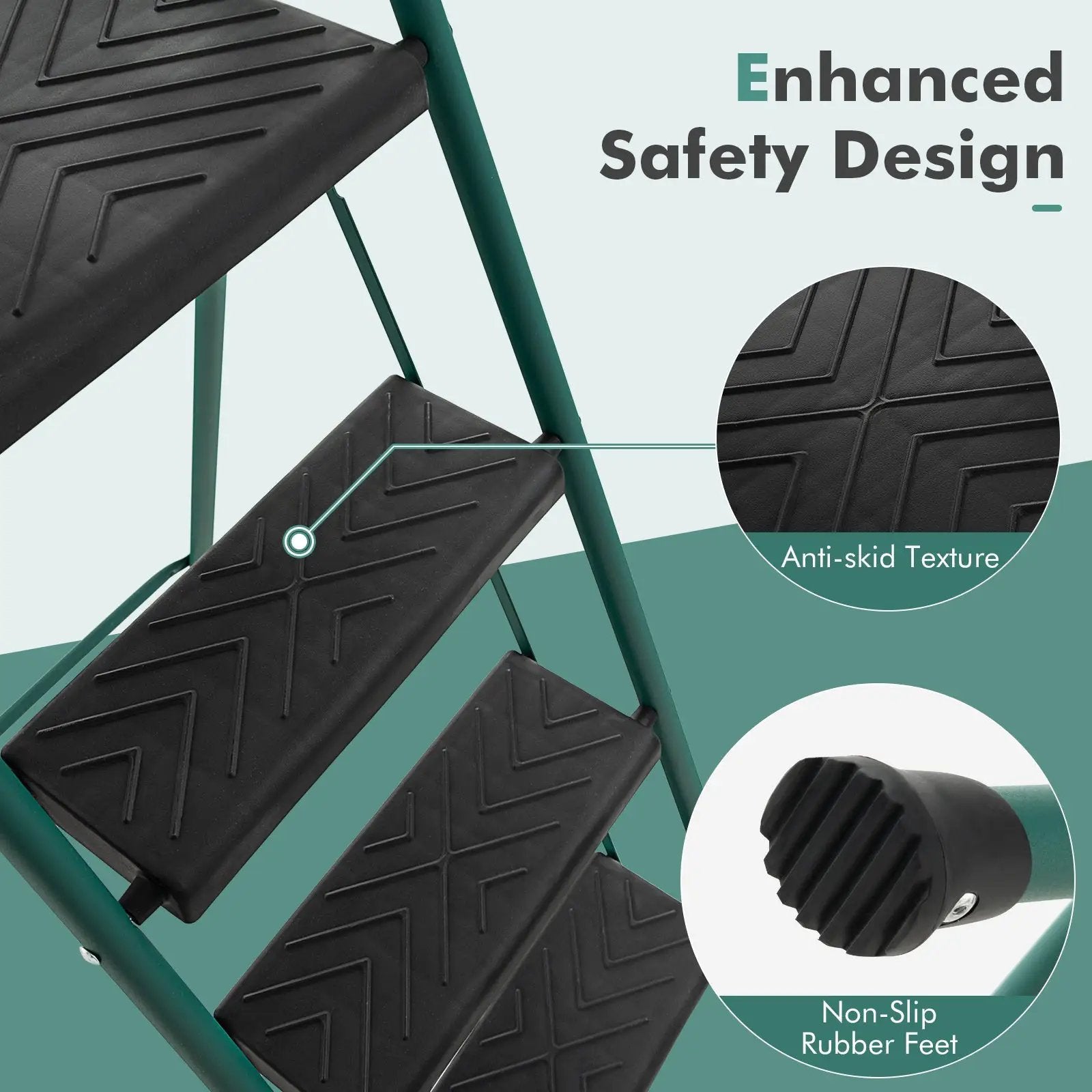 Folding 4-Step Ladder with Tool Tray Non-Slip Footpads and Pedals by DirectDeals