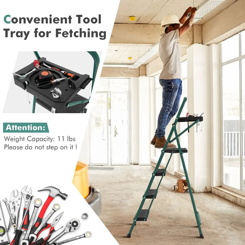Folding 4-Step Ladder with Tool Tray Non-Slip Footpads and Pedals by DirectDeals