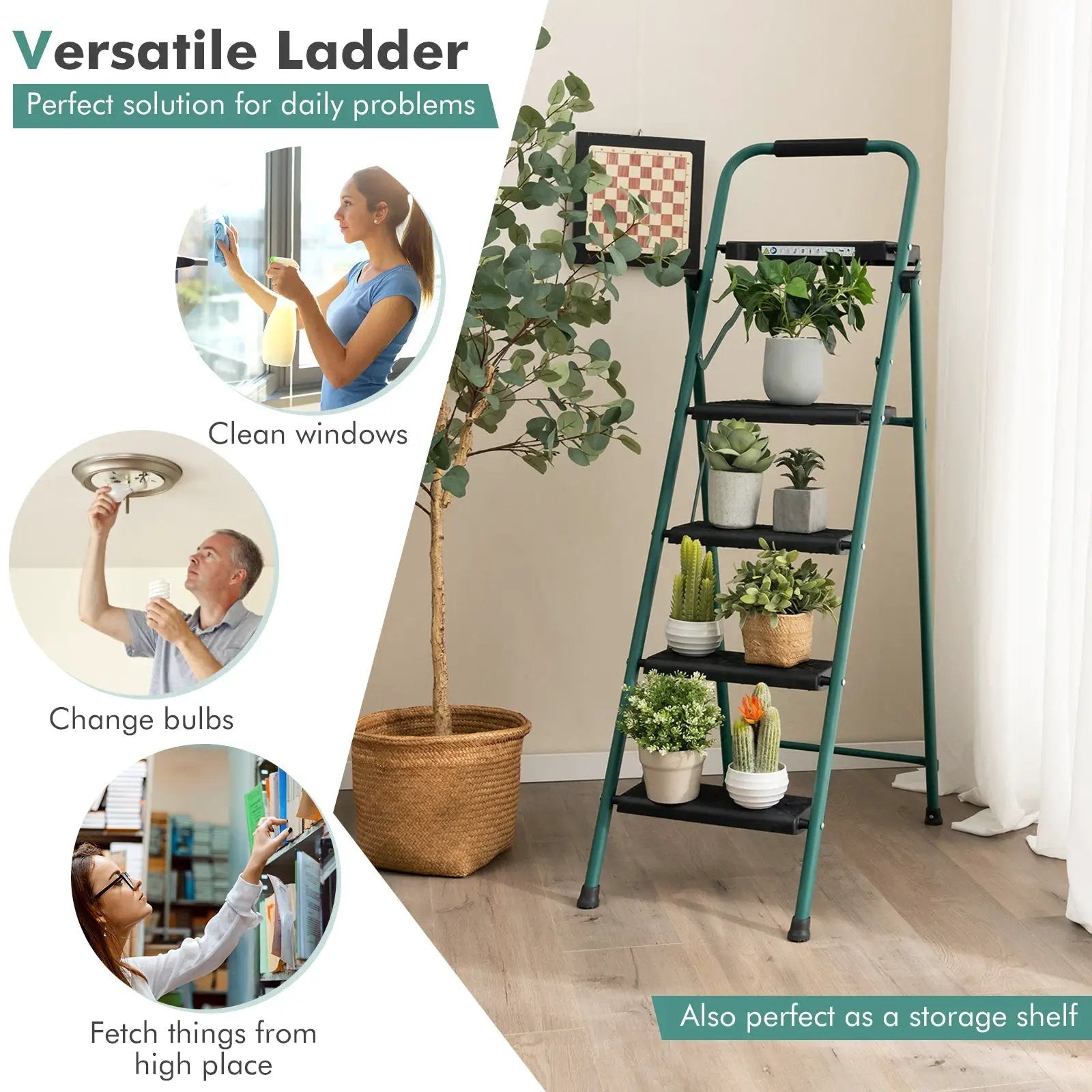 Folding 4-Step Ladder with Tool Tray Non-Slip Footpads and Pedals by DirectDeals