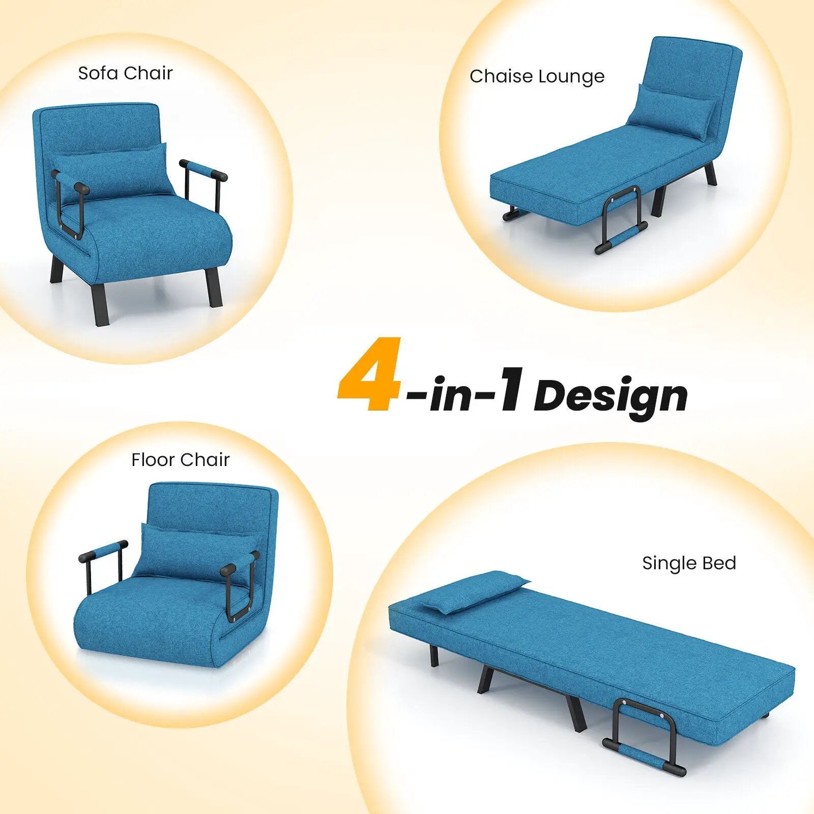 Folding 6 Position Convertible Sleeper Bed Armchair Lounge Couch with Pillow by DirectDeals