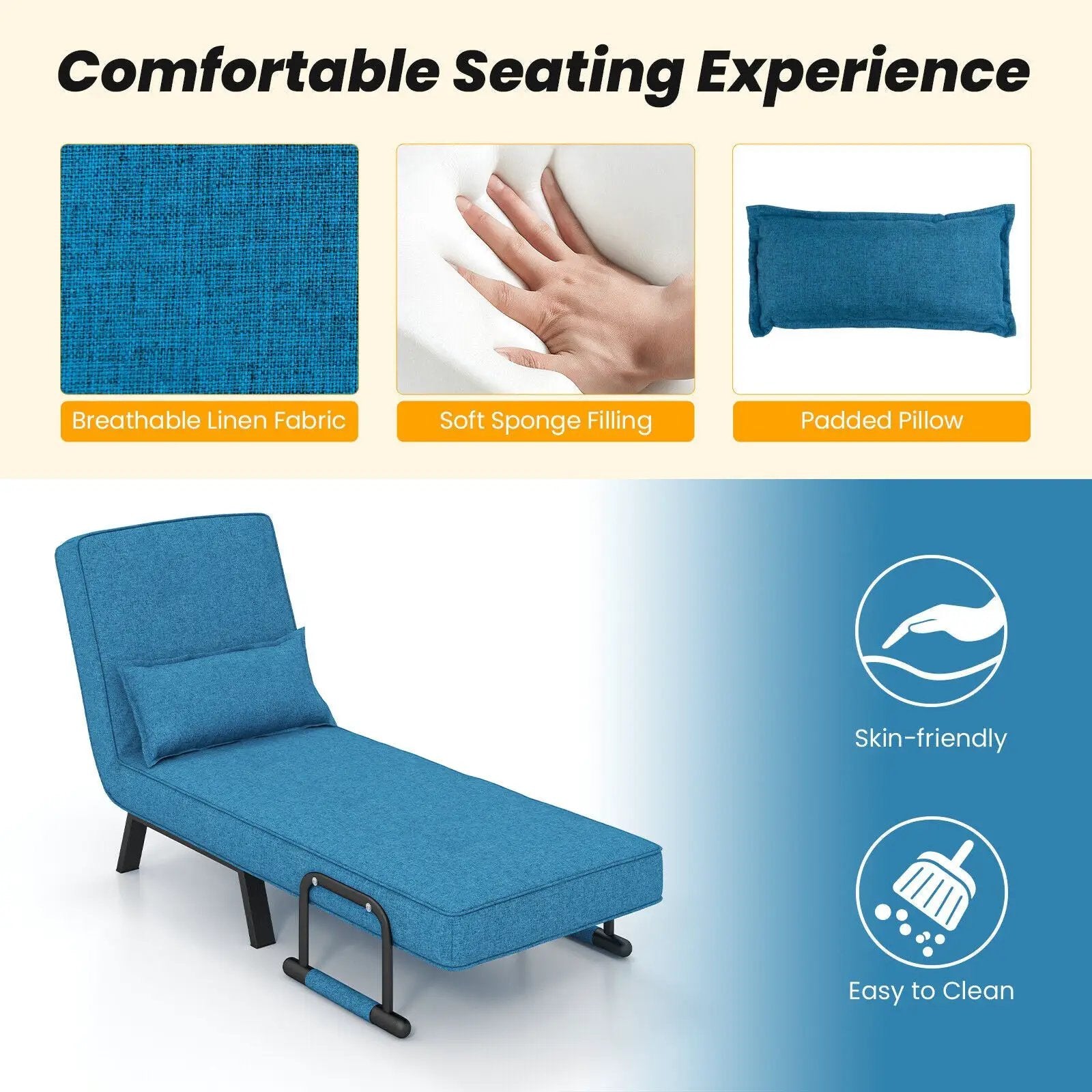 Folding 6 Position Convertible Sleeper Bed Armchair Lounge Couch with Pillow by DirectDeals