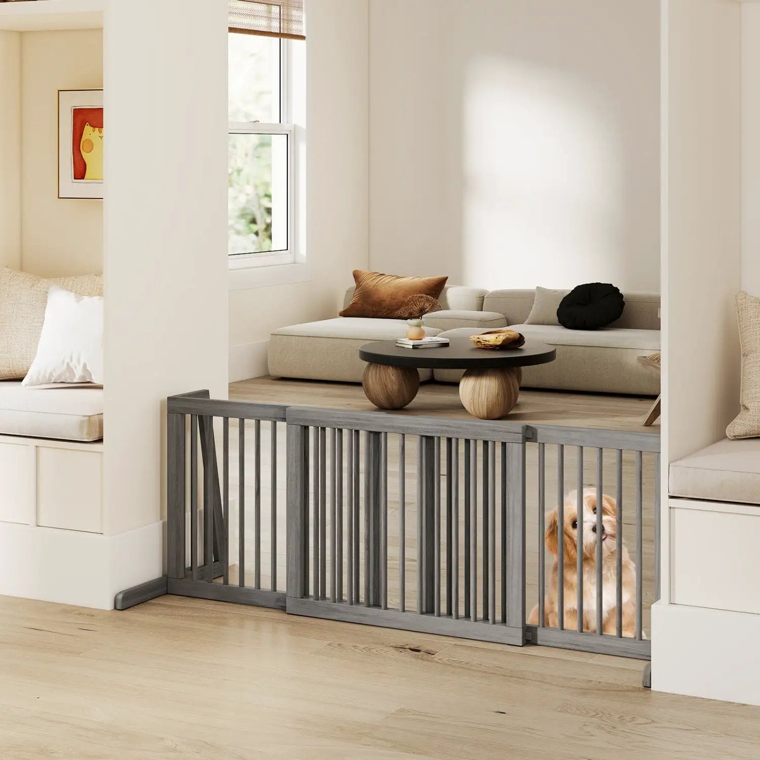 Adjustable 3-Panel Wood Pet Gate - Foldable Dog Fence by DirectDeals