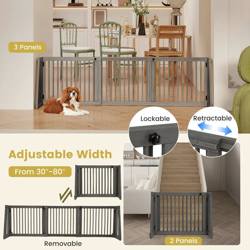 Adjustable 3-Panel Wood Pet Gate - Foldable Dog Fence by DirectDeals