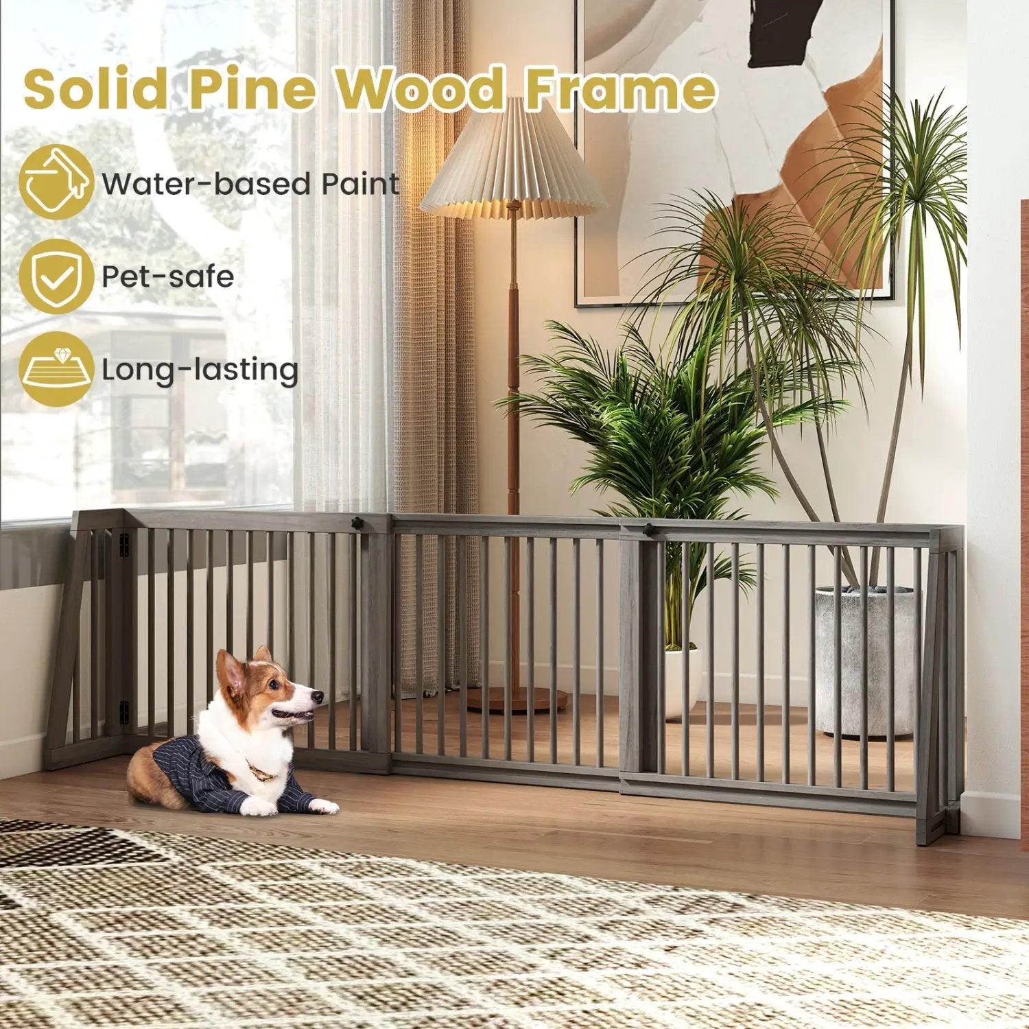 Adjustable 3-Panel Wood Pet Gate - Foldable Dog Fence by DirectDeals