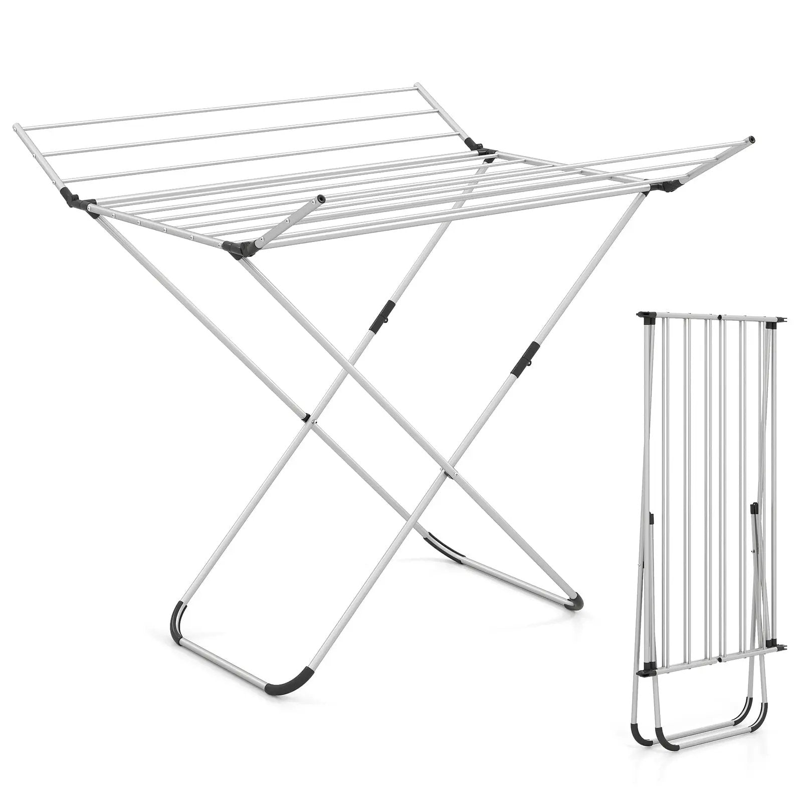 Folding Aluminum Clothes Drying Rack with 2 Side Wings by DirectDeals