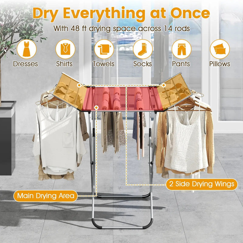 Folding Aluminum Clothes Drying Rack with 2 Side Wings by DirectDeals