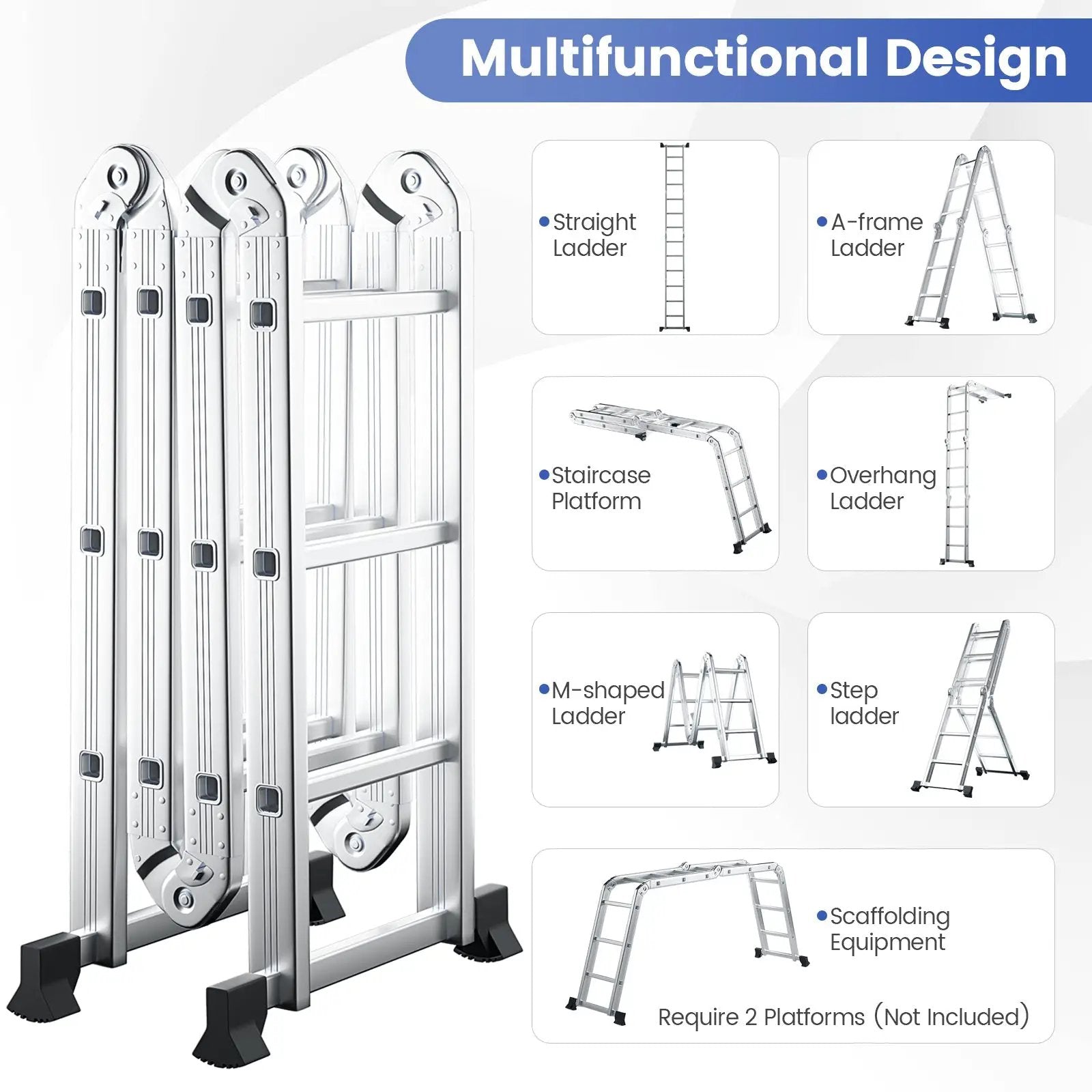 7-in-1 Folding Aluminum Ladder with Anti-Skid Pedal by DirectDeals