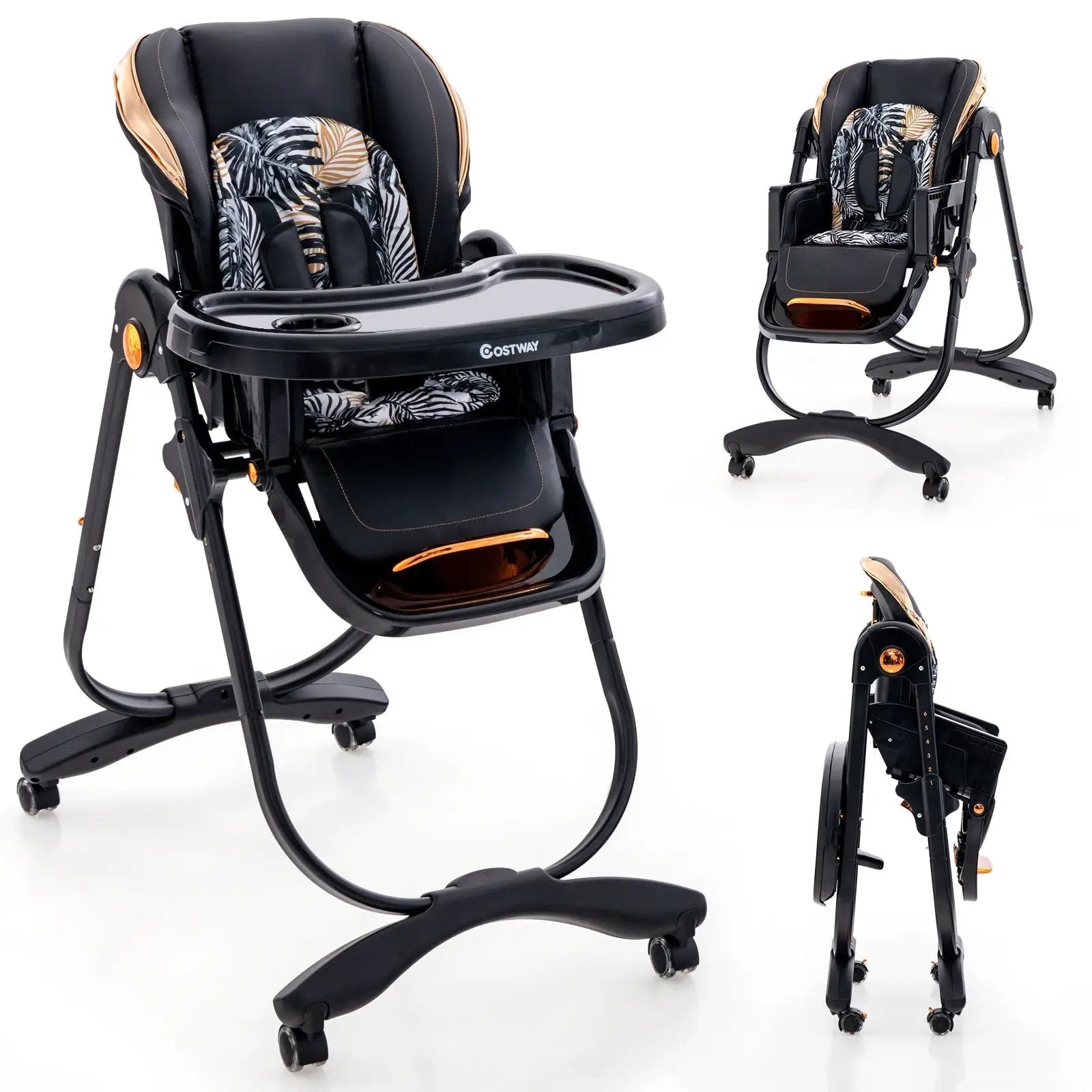 Folding Baby Dining High Chair with Adjustable Height and Recline by DirectDeals