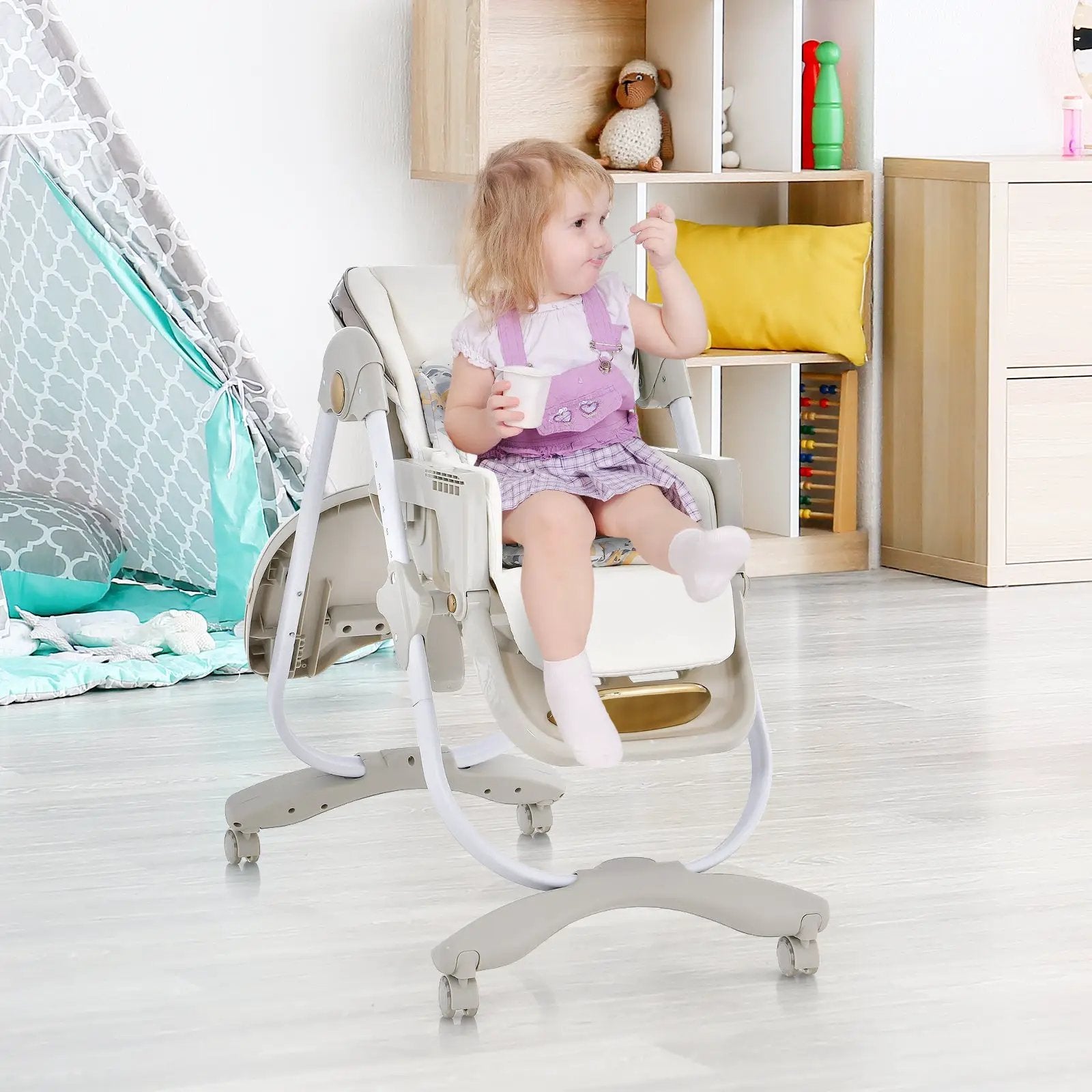 Folding Baby Dining High Chair with Adjustable Height and Recline by DirectDeals