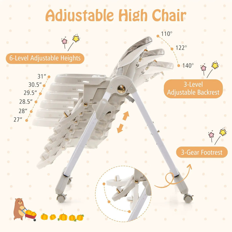 Folding Baby Dining High Chair with Adjustable Height and Recline by DirectDeals
