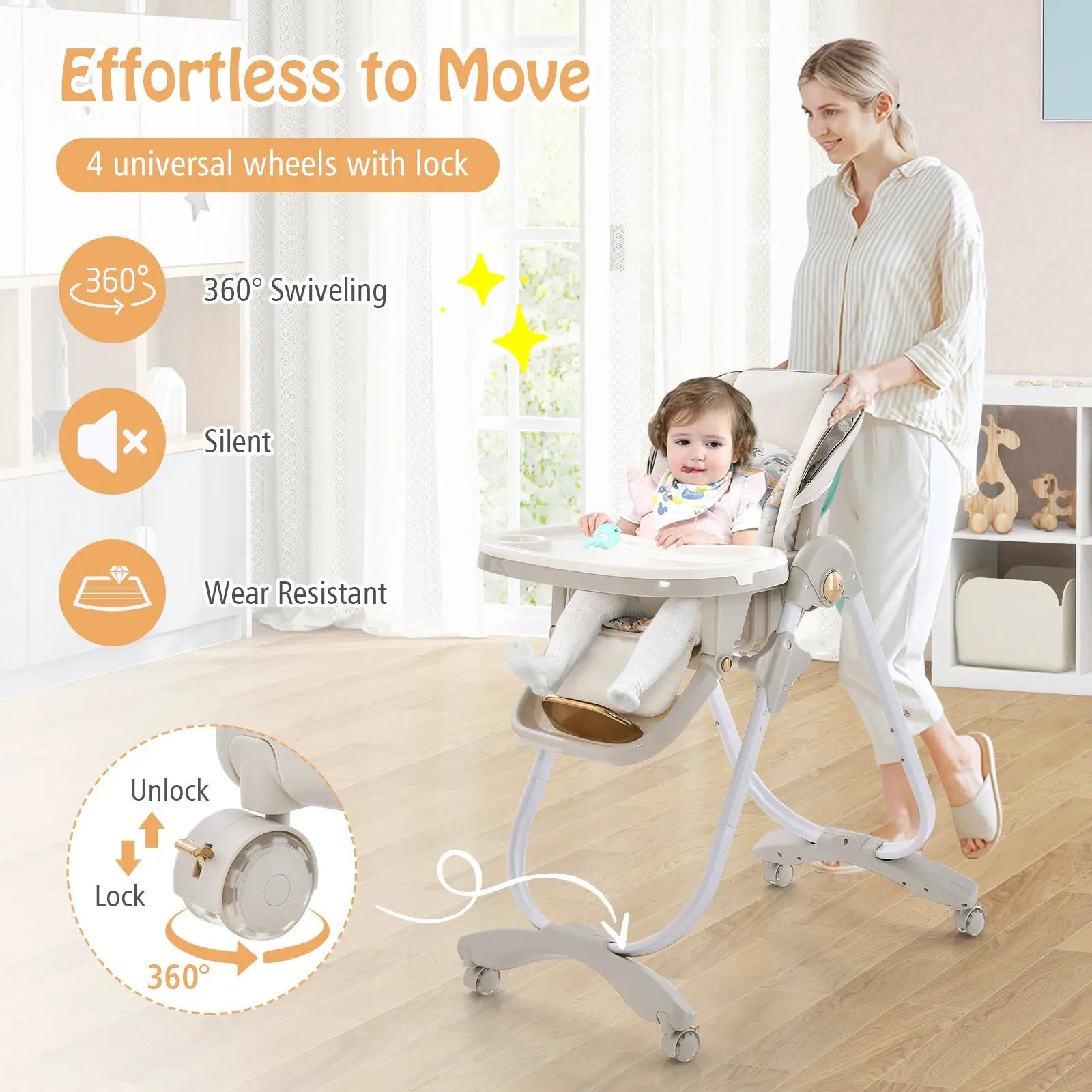 Folding Baby Dining High Chair with Adjustable Height and Recline by DirectDeals