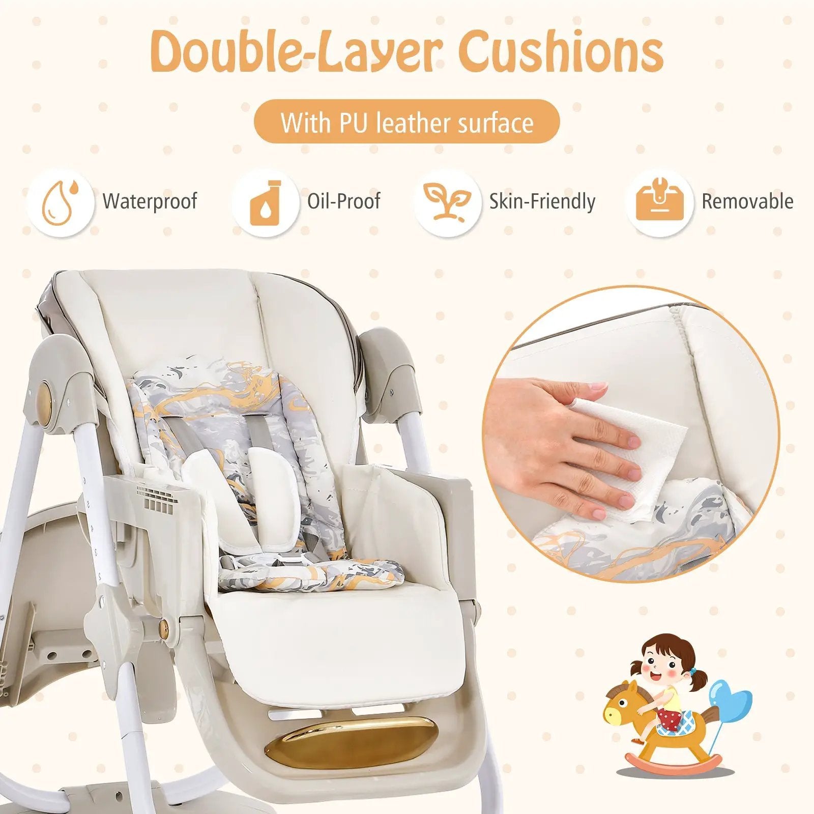 Folding Baby Dining High Chair with Adjustable Height and Recline by DirectDeals