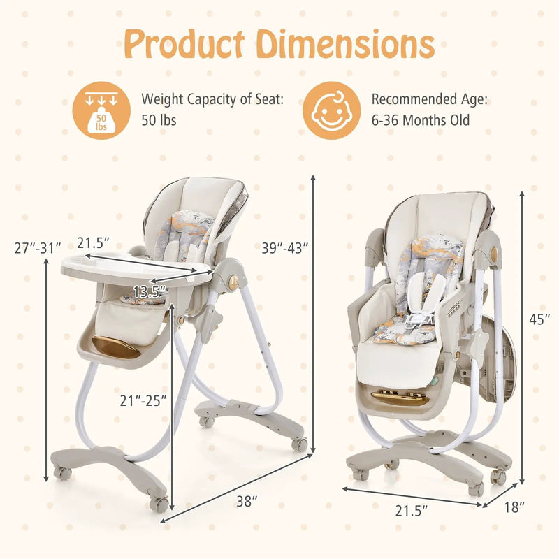 Folding Baby Dining High Chair with Adjustable Height and Recline by DirectDeals