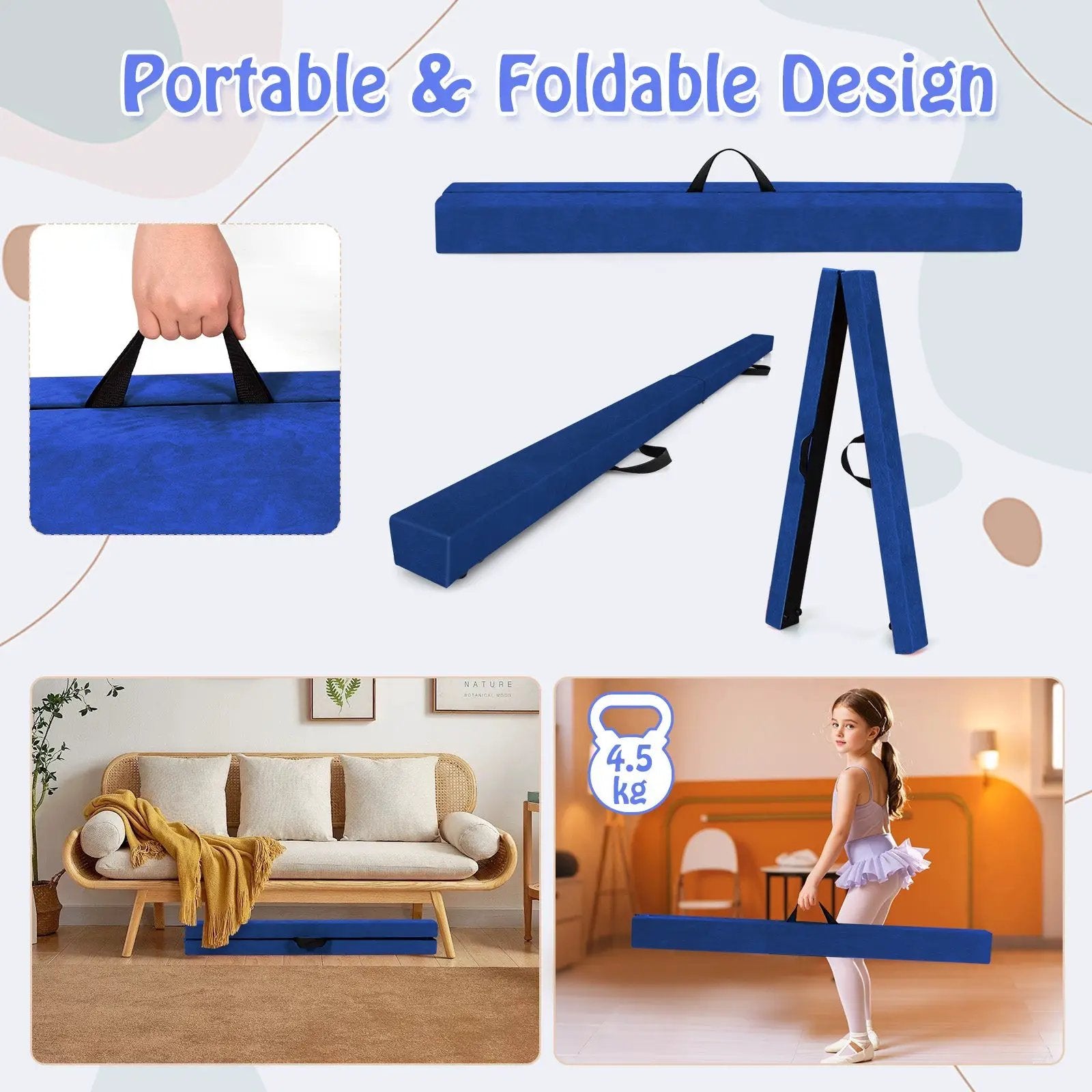 Folding Balance Beam with Solid Wood Base and Anti-slip Bottom by DirectDeals