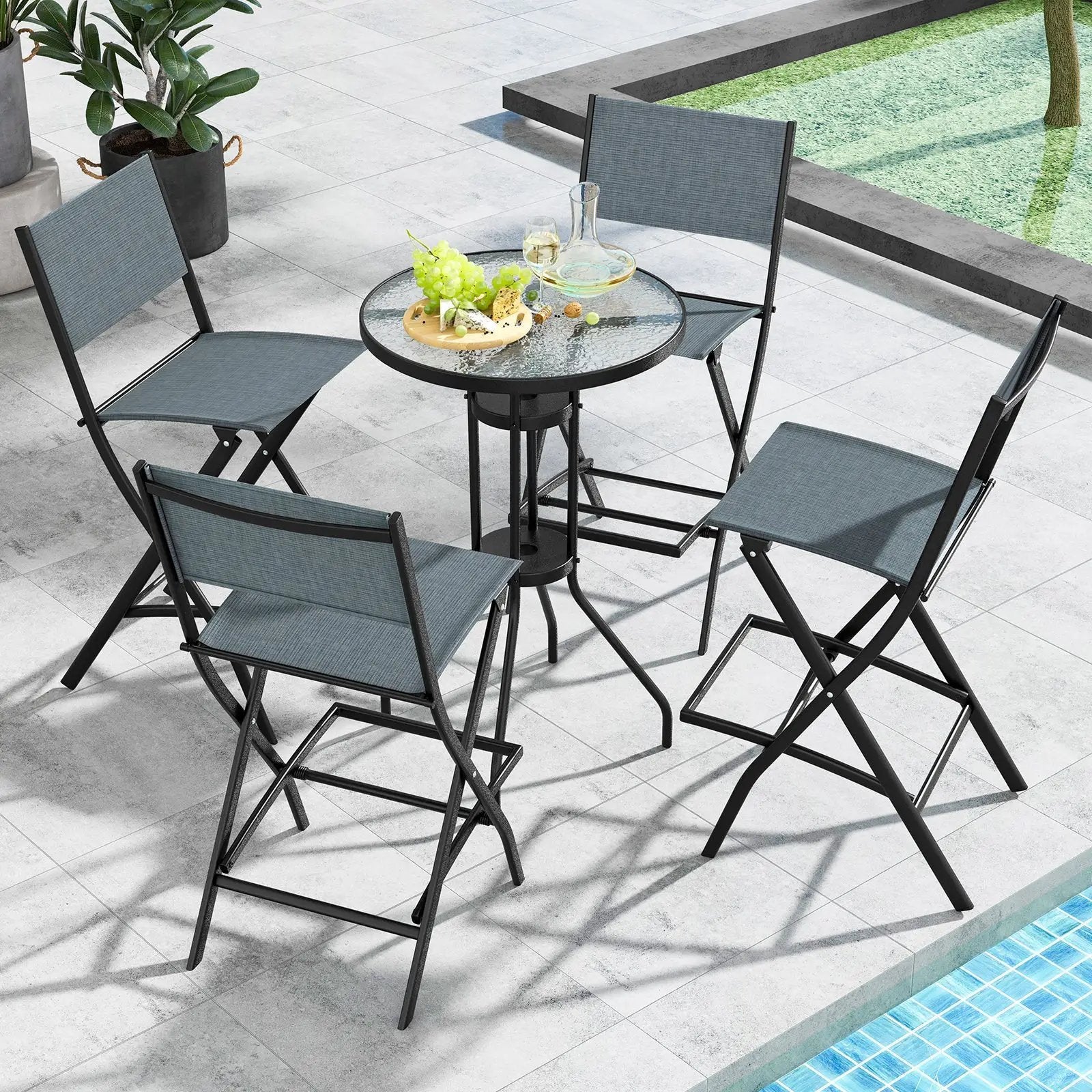 Folding Bar Stools Set of 2 Backrest Humanized Footrest by DirectDeals