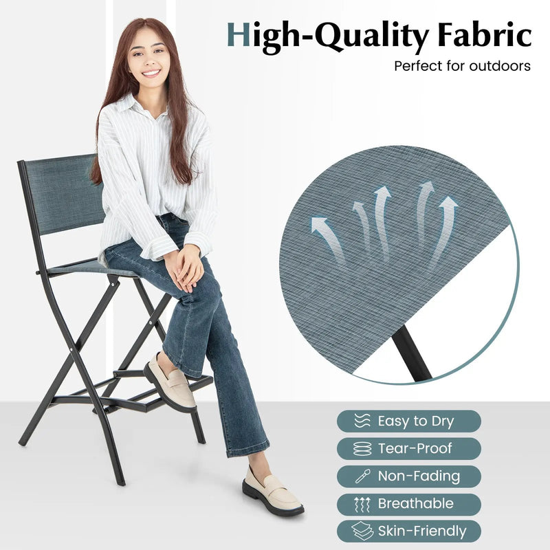 Folding Bar Stools Set of 2 Backrest Humanized Footrest by DirectDeals