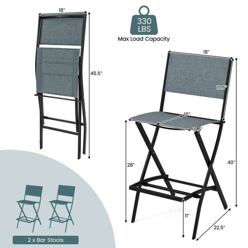 Folding Bar Stools Set of 2 Backrest Humanized Footrest by DirectDeals